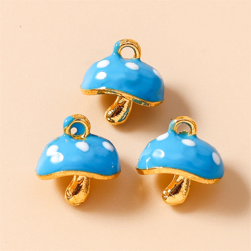5 Stück 14x14mm Niedliche Mini-Emaille-Pilz-Anhänger für Schmuckherstellung, Halsketten, Ohrringe, Armbänder, DIY-Bastelzubehör – Detail 5