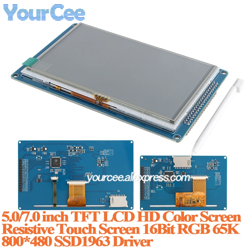 5.0 / 7.0 بوصة TFT LCD HD شاشة ملونة مقاوم شاشة تعمل باللمس وحدة عرض 7.0 "5.0" 16Bit RGB 65K 800*480 800x480 SSD1963