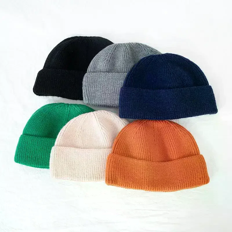 Street Solid Color Knitted Cap Brimless: Keep Warm Vintage Dome Elastic Melon Beanie Winter