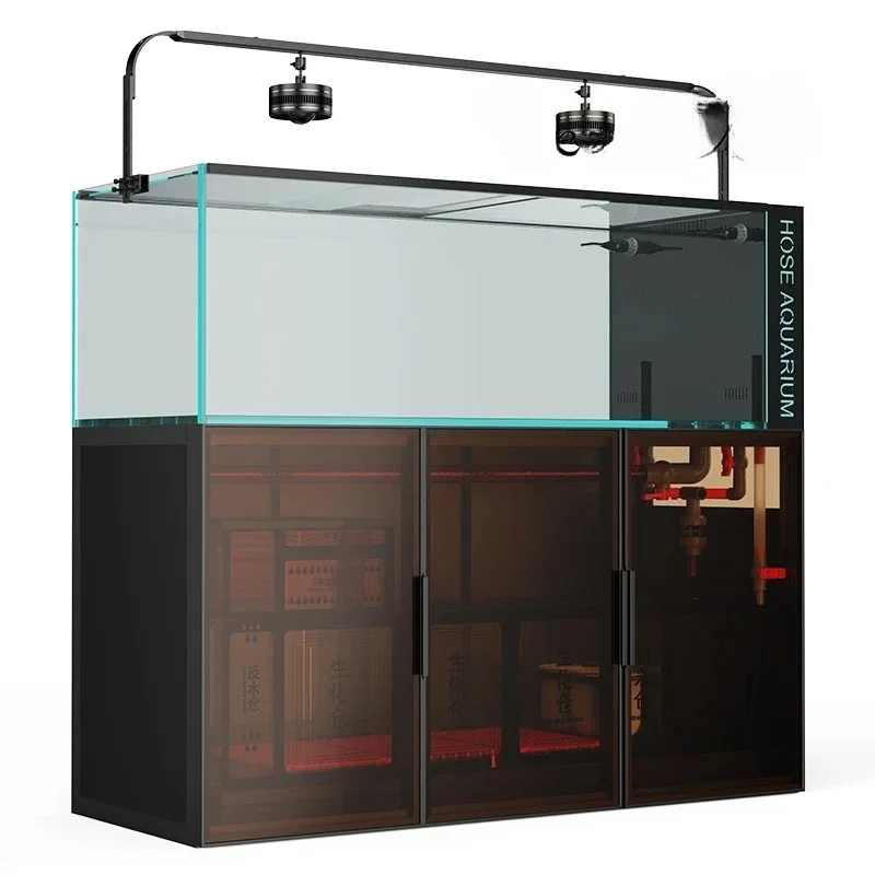 JJ Aquarium bottom filter living room ultra-white glass Jiluo arowana stream tank side overflow ecological sea tank