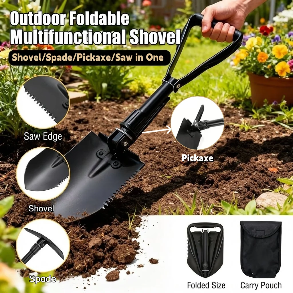 Outdoor Foldable Shovel/Spade/Pickaxe/Saw in 1 Multifunctional Digging Tool with Storage Bag for Graden,Camping,Snow Outdoor Use