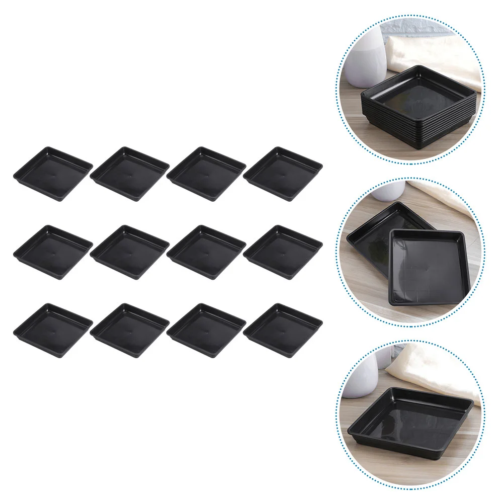 12 Pcs Square Flower Pot Bottom Mats 120 Black Plastic Bases Water Trays Plant Pots Gardening Soil Clean Tidy Indoor