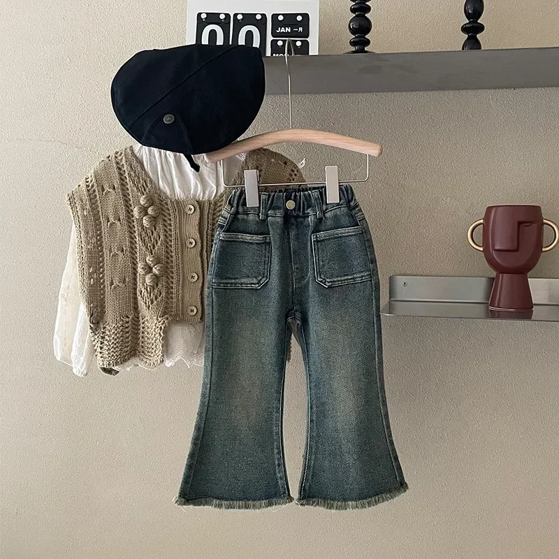 Girls' Jeans Autumn 2023 New Middle and Small Girls' Autumn Fashionable Micro Flare Pants Pants