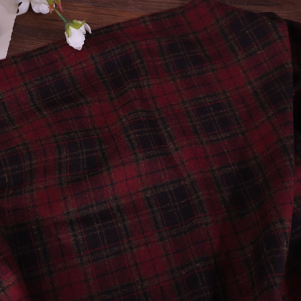 Woolen Fabric By The Meter for Clothes Diy Coat Sewing Plaid Vintage Thin Cloth Red Blue Retro Winter Fashion Drape soft Textile