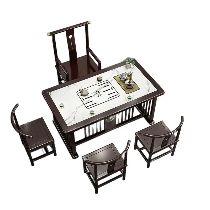 

New Chinese solid wood slate tea table integrated home living room office balcony slate long table