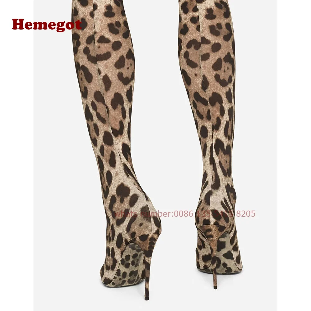 Elastyczne buty w panterkę Pointy Toe Thigh High Sock Buty damskie Stiletto Heels Casual Runway Party Shoes Casual 2024 Winter Sexy