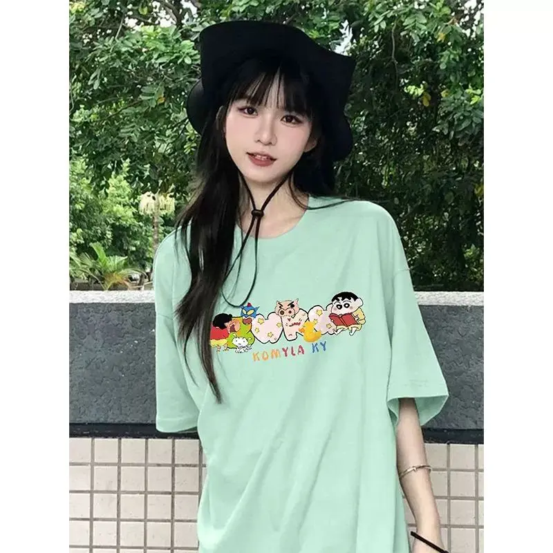 Cartoon Printed Mint Mambo Mint Green Short Sleeve T-Shirt Loose Korean Version Cotton Half Sleeve Plus Size Women Clothing