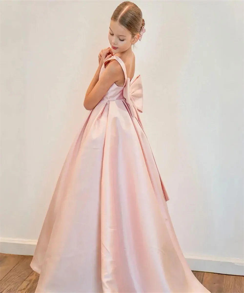 Robe de demoiselle d'honneur en satin blanc avec nœud, robe de Rhélégante pour enfants, mariage, fête d'anniversaire, première communion