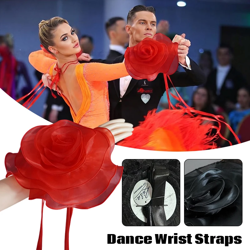 

1 Pair Stereo Big Flower Dance Wrist Straps Hand Sleeve Wrist Ribbon Modern Dance Competition Hand Sleeve Latin Dance Accessorie