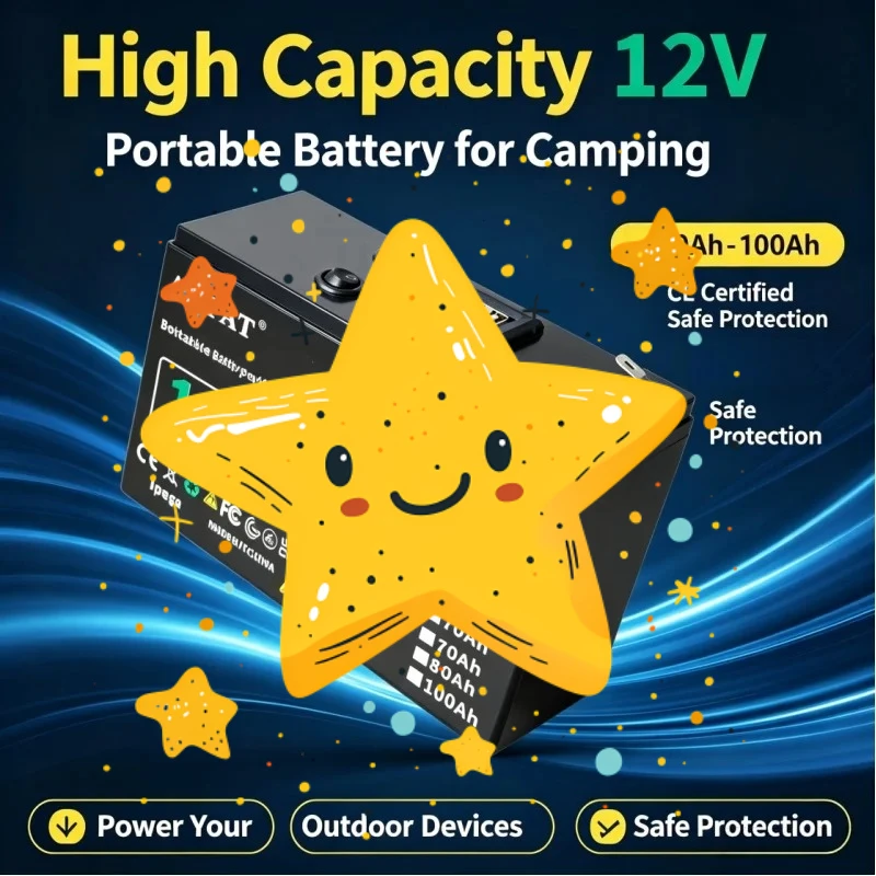 10‑100Ah 12V Lithium‑ion Battery Pack Portable Outdoor Power Source For Camping LED Light Spray Device Camera