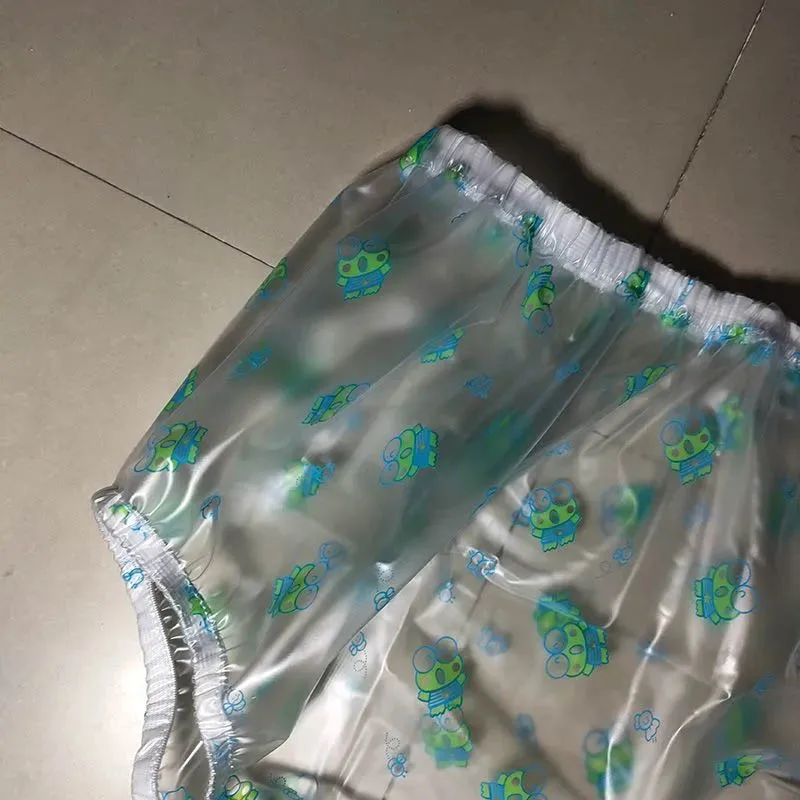 Soft Thick PVC Plastic Printed Transparent Underpants Waterproof Loose ABDL Diaper Briefs Incontinence Pants Men Women Panties