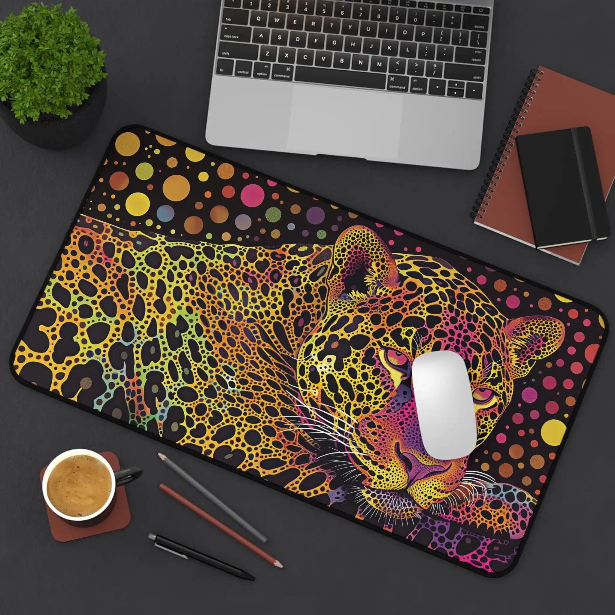 Colorful Art Jaguar Deskmat,featuring A Jaguar Depicted in Intricate Kaleidoscope Dot Art,unique Colorful Gift for Jaguar Lovers