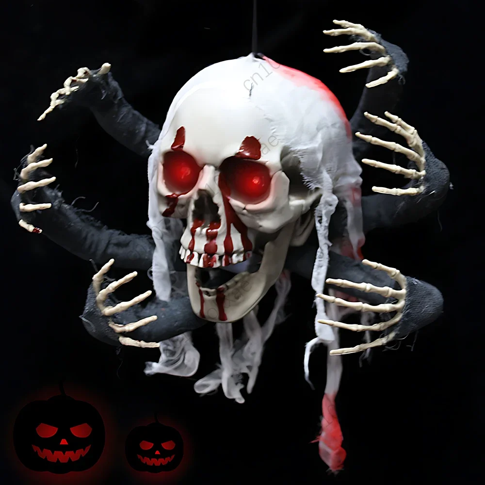 Halloween Horror Props Six Hands Skeleton Sensor Voice-Activated Light-Emitting Ghosts Haunted House Decoration Decoration