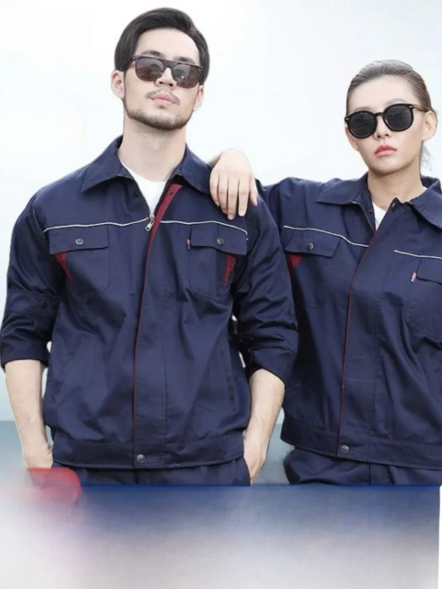 

Мужской рабочий костюм с длинными рукавами из хлопка и полиэстера, устойчивый к грязи и износу, для весны, осени и зимы.