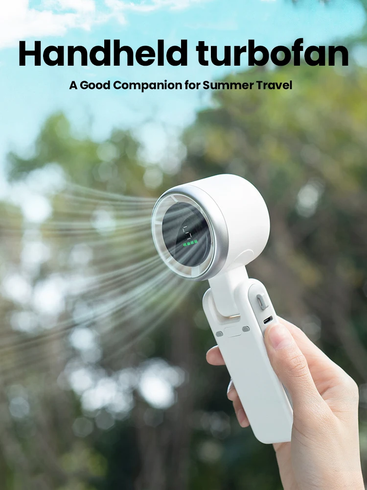 Handheld Turbo Fan Small Fan Portable Neck Hanging Fans 5 Speed USB Rechargeable Fan with Phone Stand & Display Screen Mini Fan