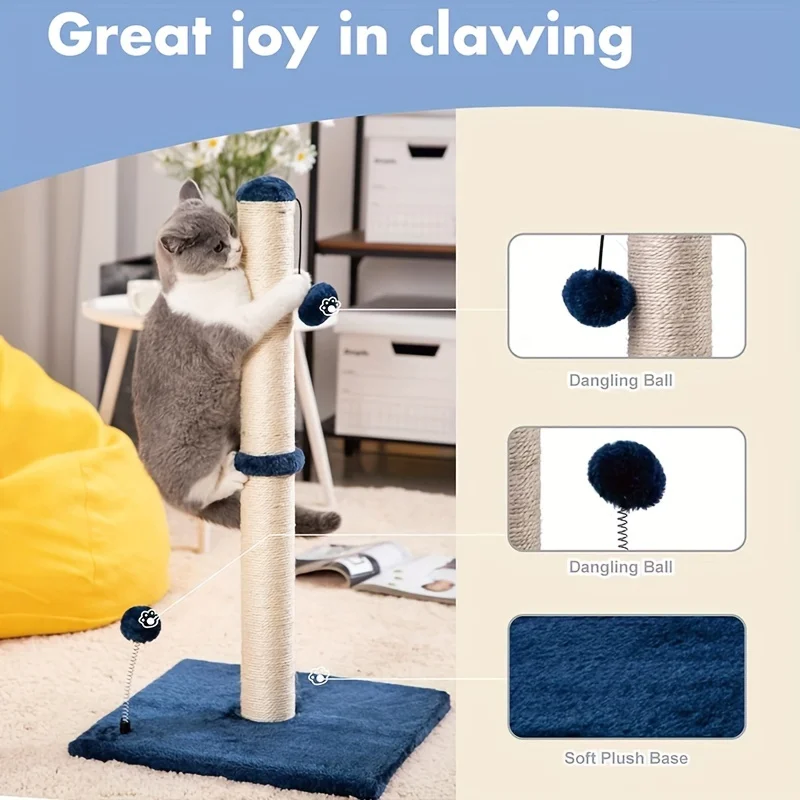 JTPAWS Cat Scratching Post Premium Basic Cat Scratching Indoor Sisal Scratching Post Tree Strap Hanging Ball for Adult Cat