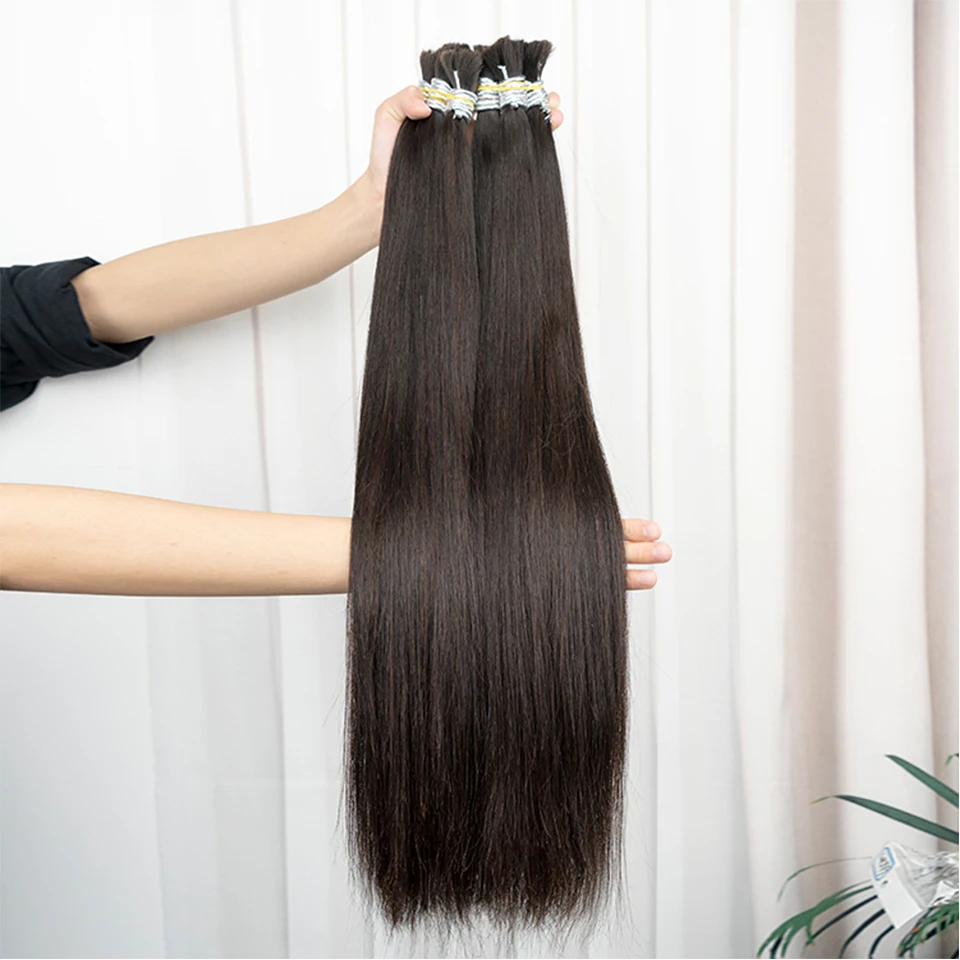 Extensiones de cabello humano Remy virgen brasileño 100%, pelo trenzado liso a granel, 50g, 100g, Color rubio Natural 10 #, 12-30 pulgadas