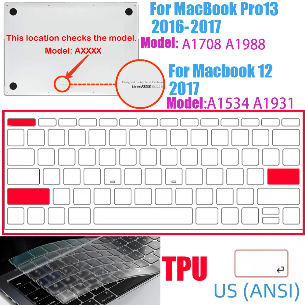 Klare, ultradünne TPU-Tastaturabdeckung für MacBook Air 13,6 13 Zoll M4 M3 M2 M1 Chip und Pro 14 13 15 16 Zoll EU- und US-Layout – Detail 8