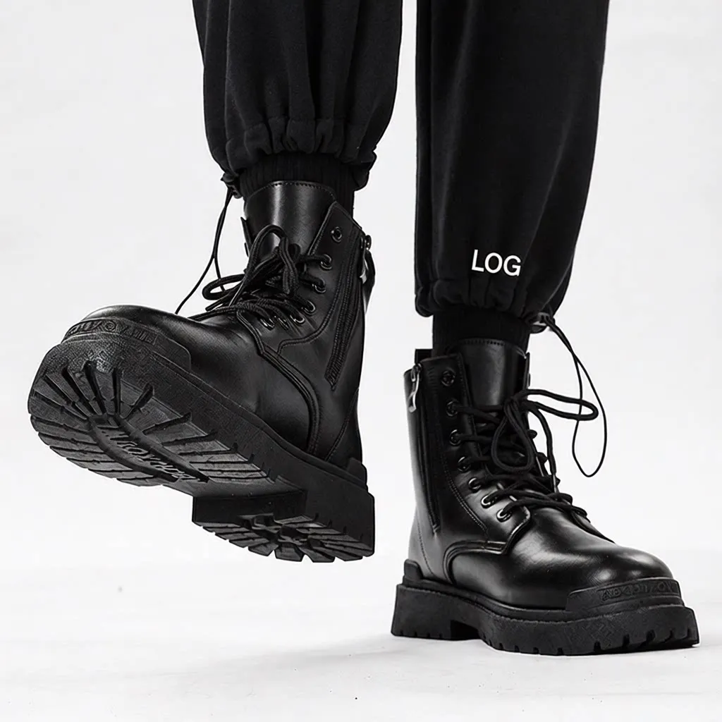 

Classic round Toe Boots Men's High Top Motorcycle Zipper Work Boots Thick Bottom Short Boots Spring Autumn British Style