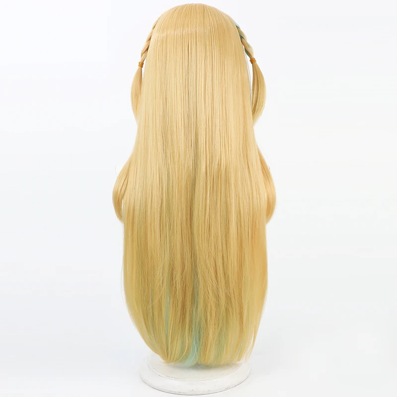 Pelucas de pelo sintético Tachitsute Toto para Cosplay, YouTuber Virtual Tachitsute Toto, peluca verde mezclada rubia de 90cm, resistente al calor