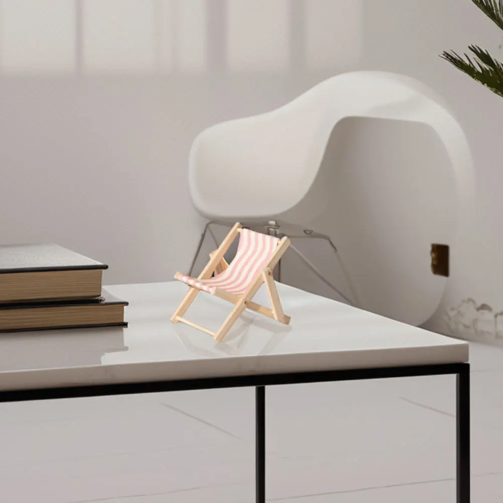 ขาตั้งโทรศัพท์รูปเก้าอี้ชายหาดขนาดเล็ก 2 ชิ้น ทำจากไม้ ปรับระดับได้ ใช้ตกแต่งโต๊ะทำงาน ห้องนอน ห้องนั่งเล่น