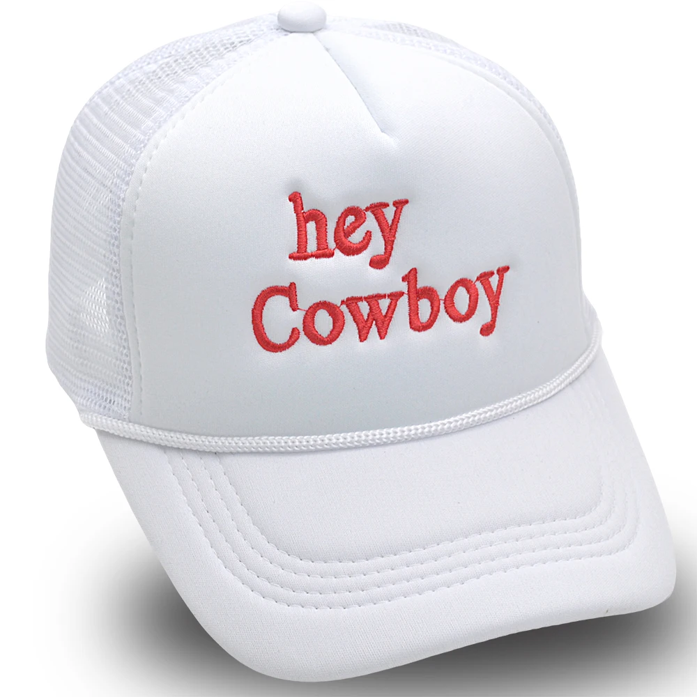 Hey Cowboy Trucker Hat Embroidery Pink Woman Baseball Cap Mom Hats Ventilate Beach Mesh Caps