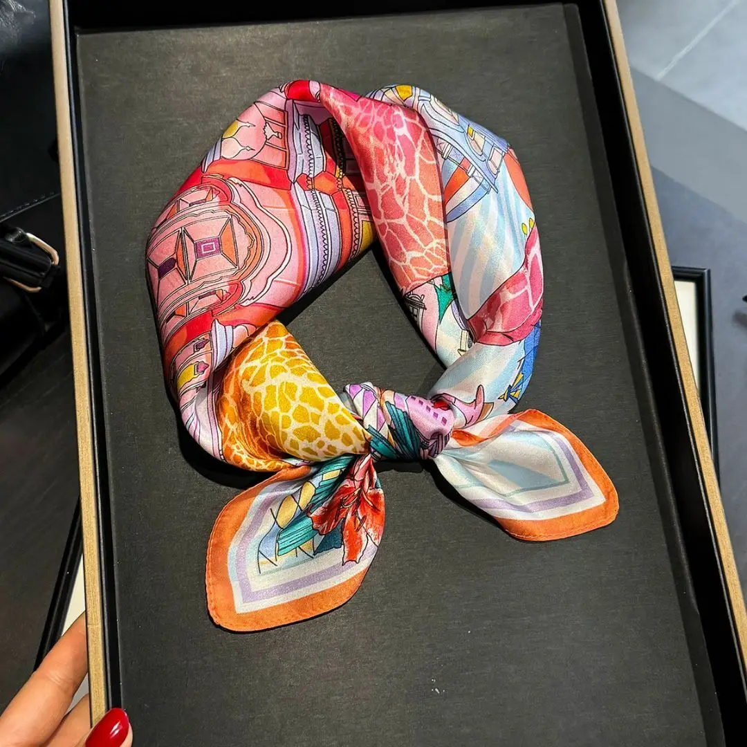 

Women Design Small Square Shawl Hair Ribbon Headband Luxury Brand 100% Natural Silk Scarf Fashion Neckerchief Bandana
