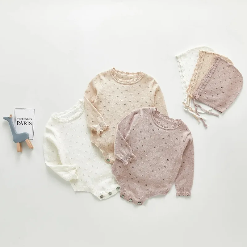 2020 Summer Baby Knitting Suit Long Sleeve Air Conditioning Romper One-piece Clothes For Girls With Cap Baby Girls Clothes