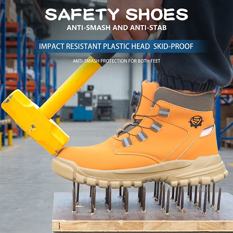 high top shoelace free safety shoes, mining boots, work shoes, anti smashing and anti piercing, lathe assembly, logistics