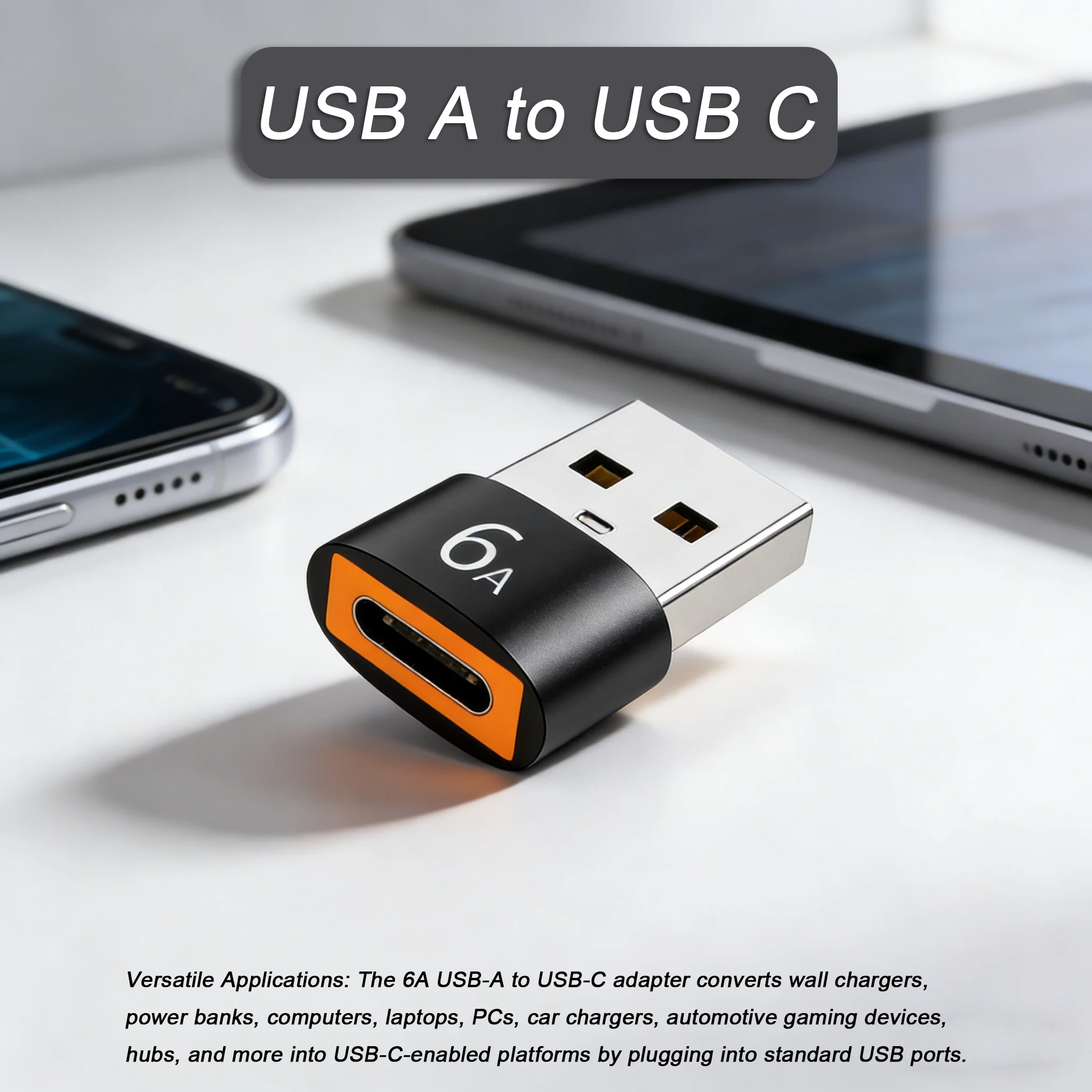 

Черный адаптер Type-C (женский) на USB 3.0 A (мужской) с быстрой зарядкой 6А и передачей данных, двухфункциональный