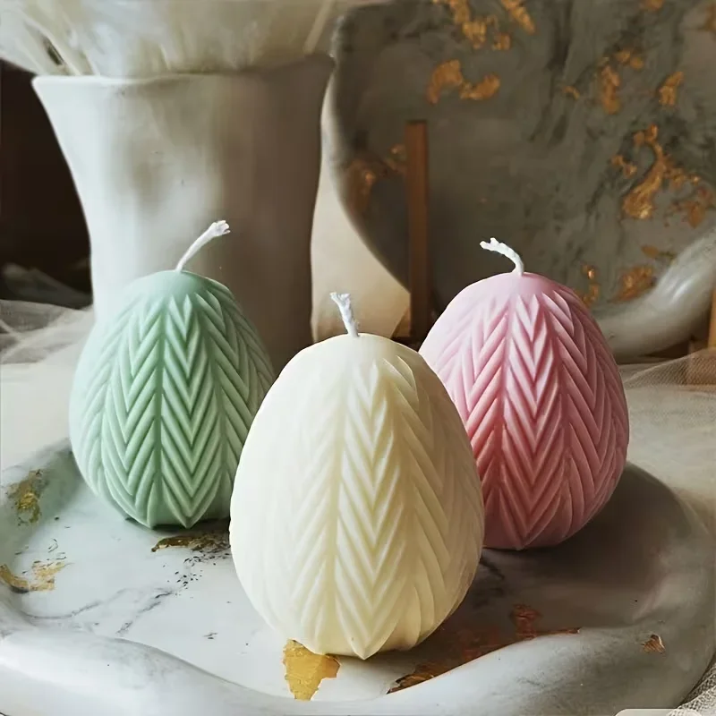 

2 шт. формы для свечей в виде пасхальных яиц | Полосатые и косичные узоры, многоразовые неправильные овальные формы для воска, смолы, гипса и бетона