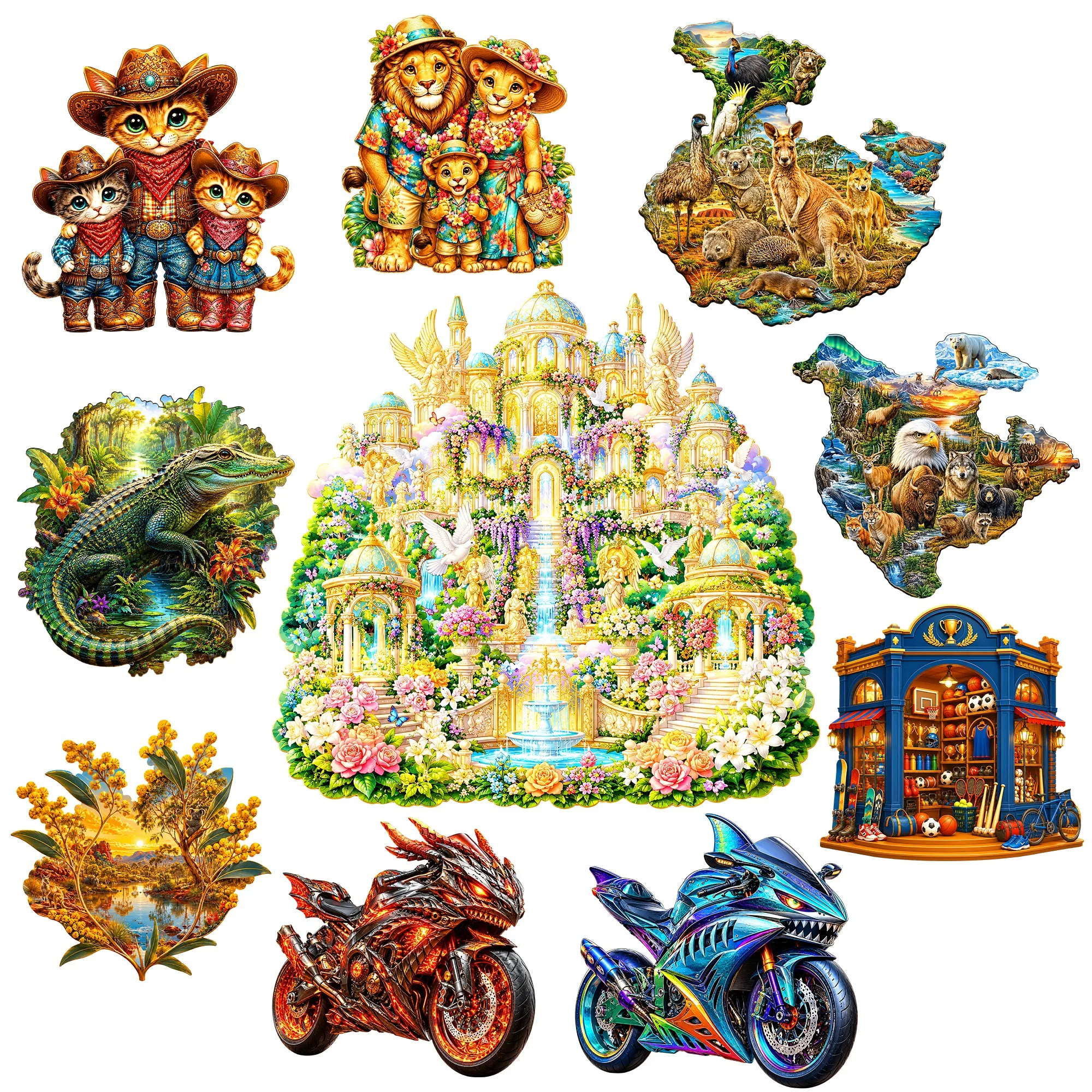Fairy castle and fantasy landscape Wooden Animal Jigsaw Puzzle Table Game Toy Brain Teaser Special Occasion Collectible Gift