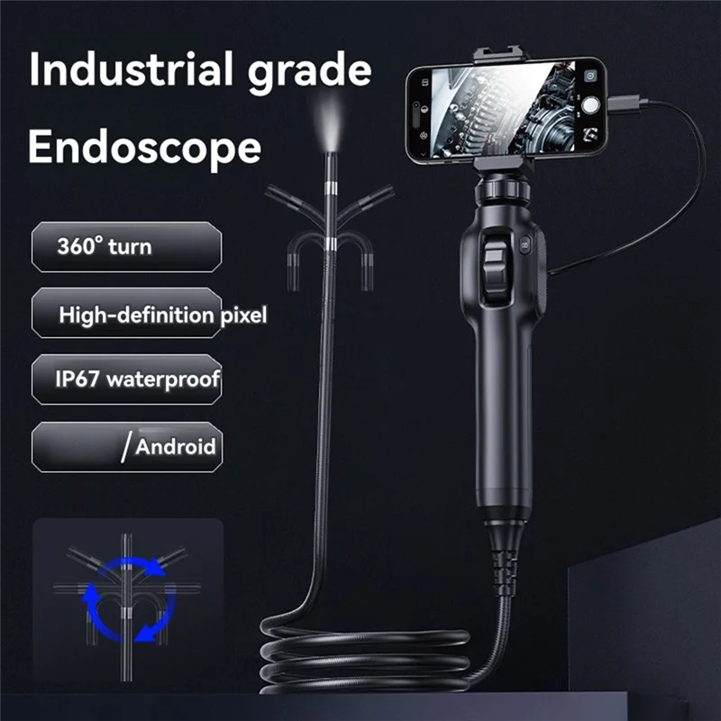 

ABGI-2MP Industrial Borescope Camera Mini Type For Cars Inspection, 360 Degree Rotation With 8 LED Endoscope For Smartphone