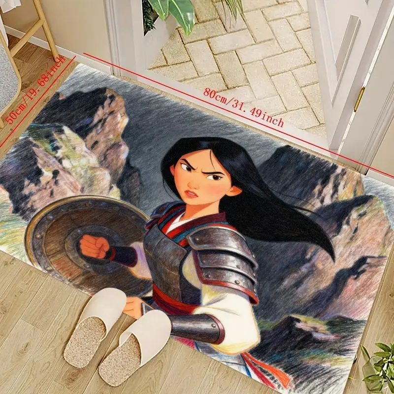 

1 шт. напольный коврик с персонажем принцессы Мулан-воина, 50x80 см (19,68x31,49 дюйма), нескользящий моющийся коврик, мягкий деко с героями мультфильмов