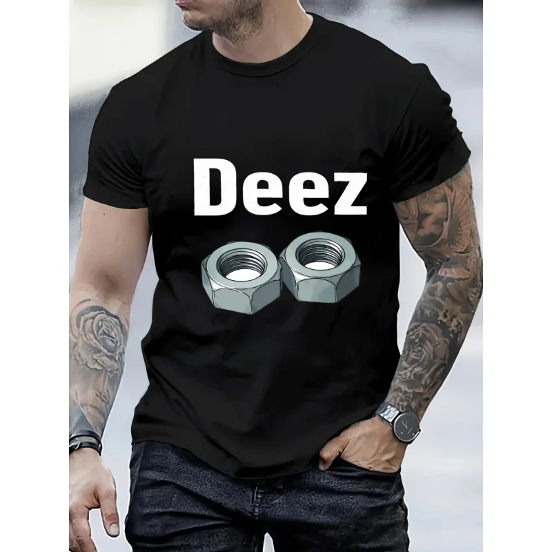 

Men's T-Shirt Black Deez Nuts Printed Pattern & Text High Quality Cotton 180g