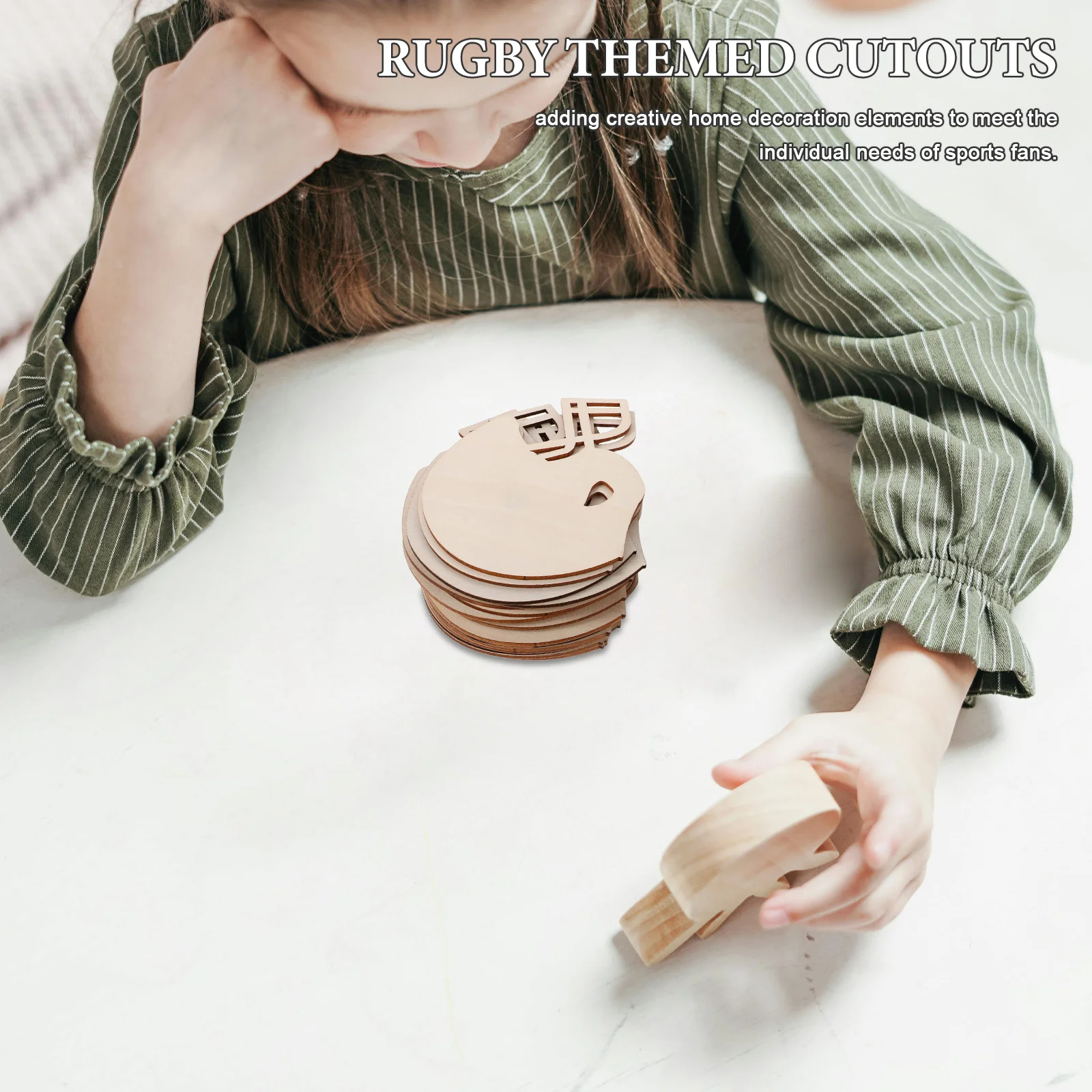 

50Pcs Unfinished Wood Cutouts Blank Football Themed Slices for DIY Crafts Paintable Ornaments Party Decor Wall Art