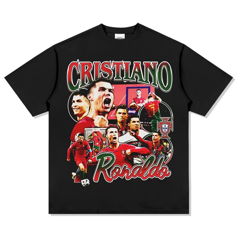 Cristiano Ronaldo 100cotton men's football Tshirt Portugal jersey Commemorative shirt Summer Unisex oversized Short Sleeve shirt