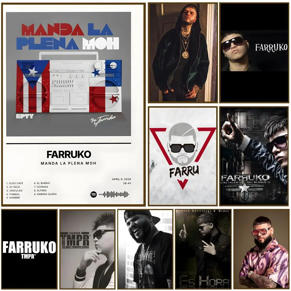 Reggae Rapper Music F-Farruko Poster Self-adhesive Living Room Bedroom Party Bar Decor Moisture-proof Fade-resistant HD