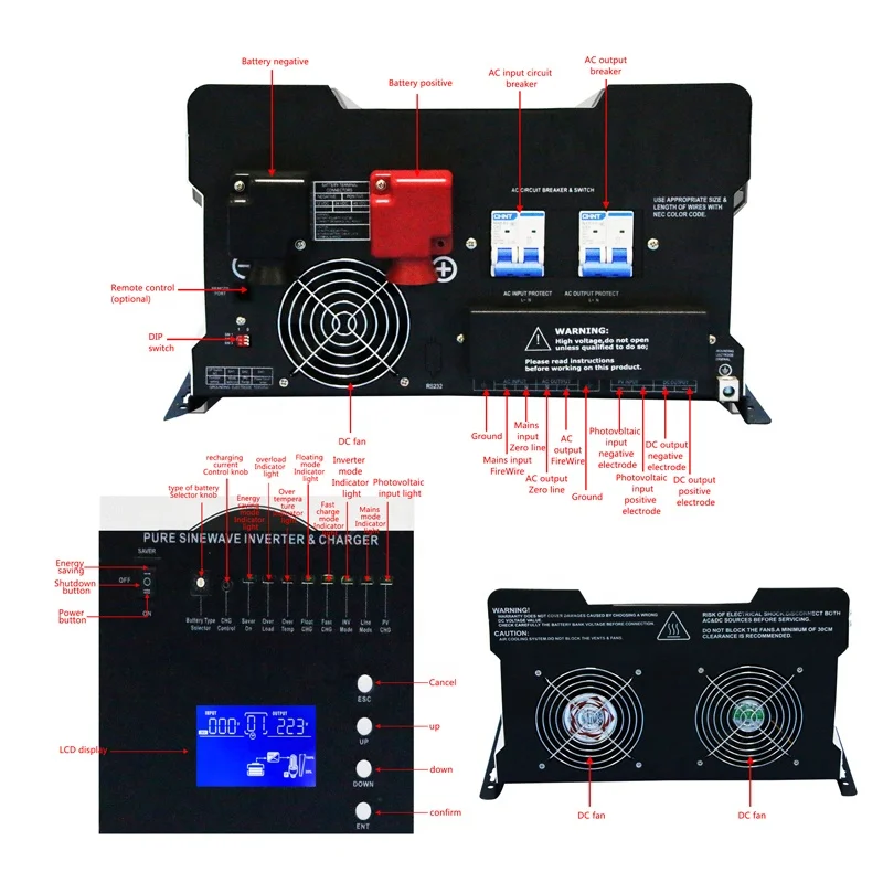 LCD 디스플레이 하이브리드 태양광 인버터, 오프 그리드, 단상 저주파 인버터, AC 110, 120, 230V, 3000W, 5000W, 6000W, 2KW, DC24V, 48V