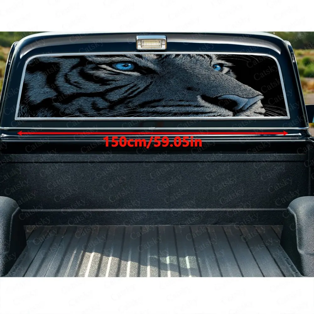 Striking Tiger with Artistic Dark Toned Textural & Fierce Motif Design Decal, Car Rear Window Sticker, Waterproof Self-Adhesive