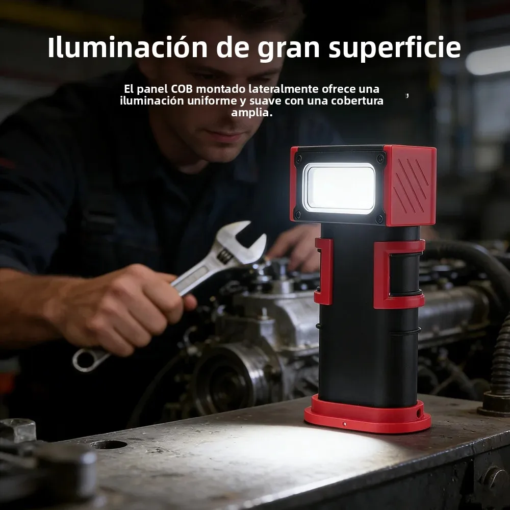 Lámpara de Trabajo LED COB BORUiT de 1000LM, Linterna Recargable Tipo-C con Imán y Gancho, Lámpara de Inspección para Reparación de Automóviles y Camping