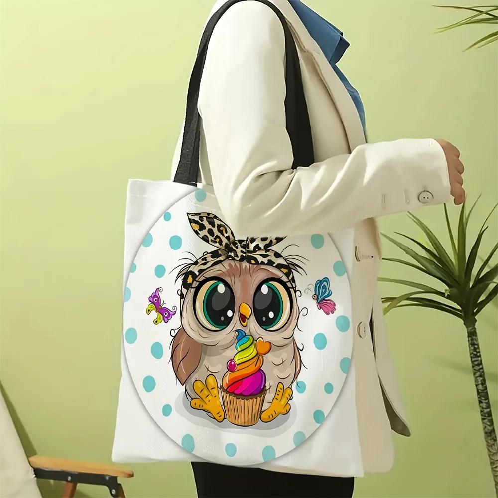 Owl Print Handbag Portable Foldable Shoulder Bag, Lightweight Sling Shopping Bag nvironmentally Friendly And Portable Linen Bag