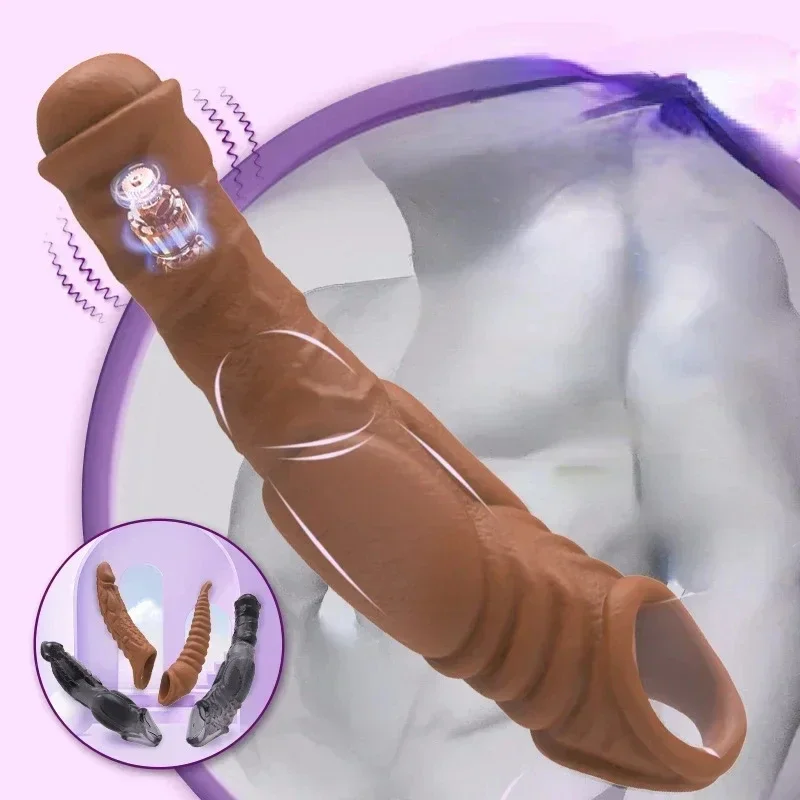 Vibrating Penis Sleeve Sex Tool for Men Couple Penis Extender Cover Reusable Special Condom Cock Erotic Products for Adult Men