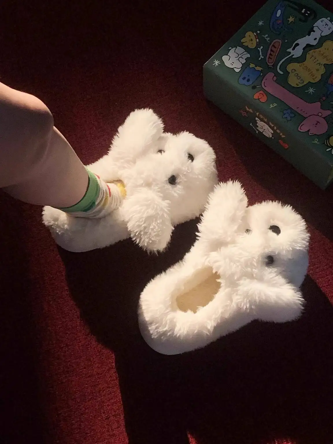 

2025 Autumn Winter Unisex Home Slippers Couple's Cute Dog Pattern Slippers Non Slip Warm Fuzzy Indoor Shoes For Men & Women