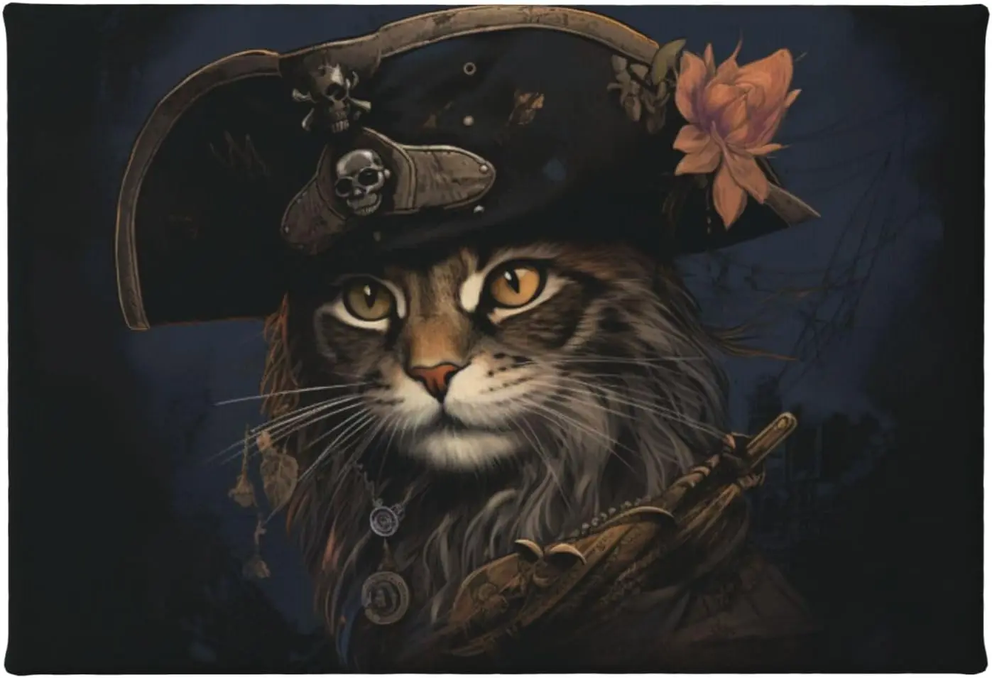 MA6GE8DE Classic Pirate Cat Leader Canvas Frameless Picture,Medieval Navigation Theme Room Decor,Vintage Canvas Pictures Poster