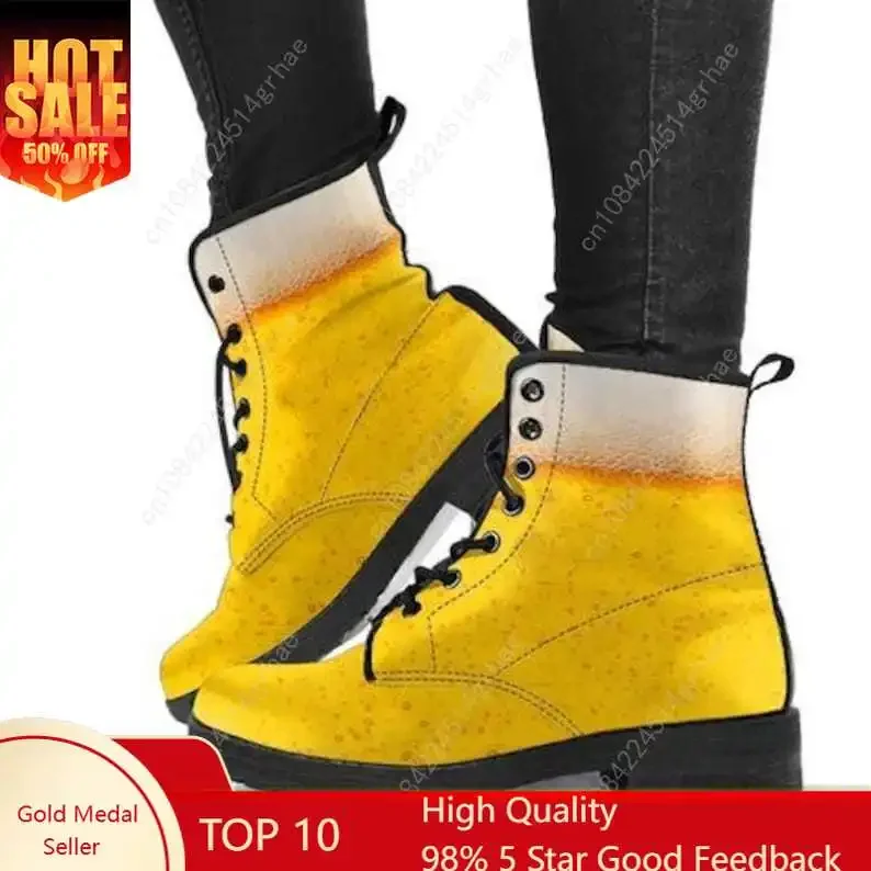 Beer Leather Boots / Beer Handcrafted Custom Print Boots Beer Men's Women's Winter Boots Lover Gift