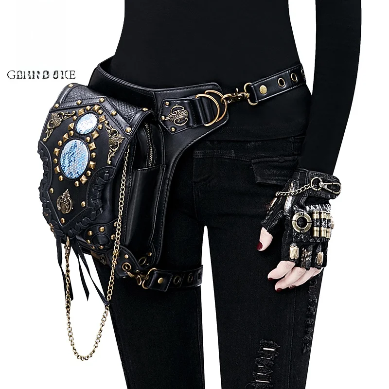 

Steam Punk Style Crossbody Bag Unisex Travel Waist Bag Soft PU Leather British Style Magnetic Buckle Closure Casual Bag