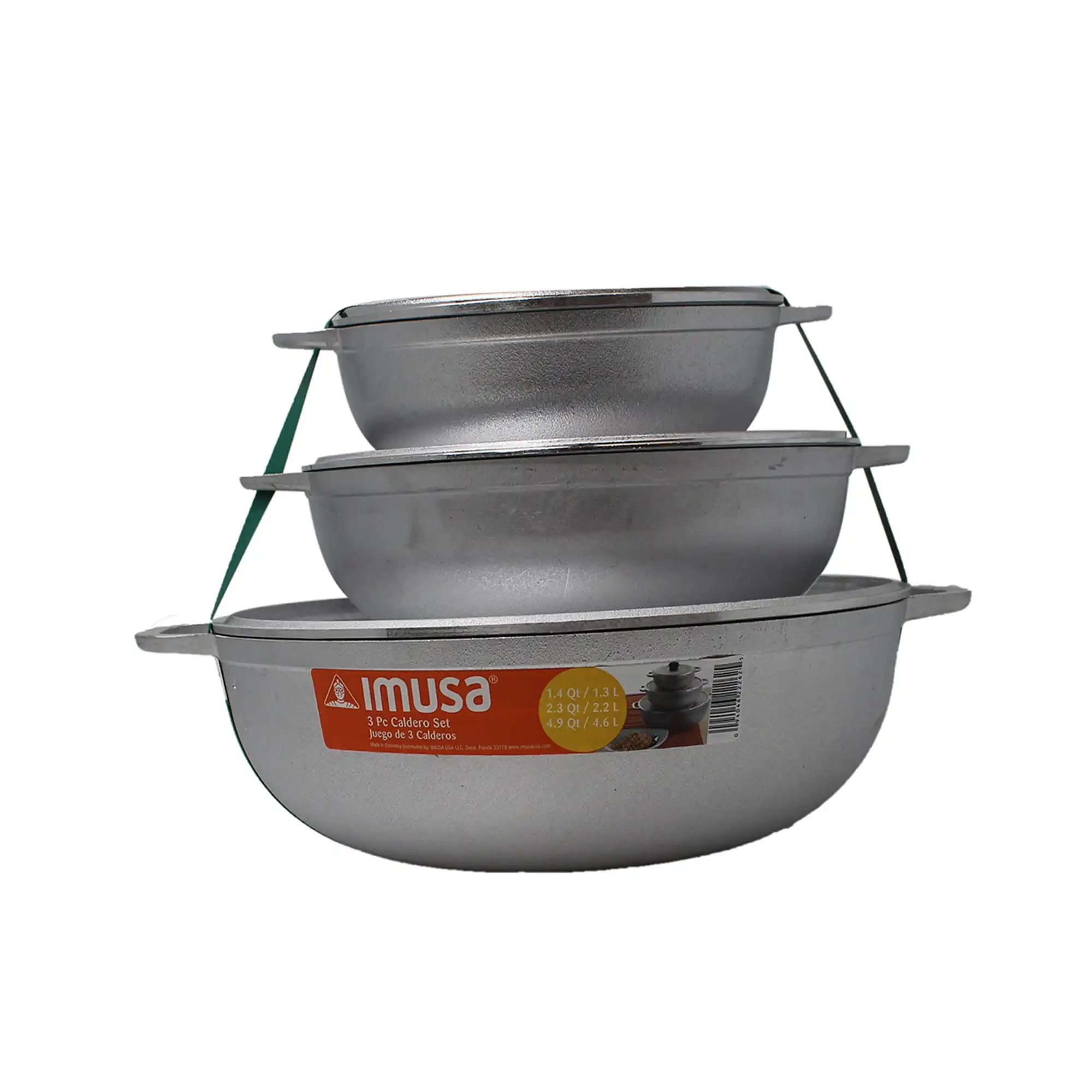 Juego de 3 piezas Caldero de aluminio fundido de 1,5/2,5/5,2 qt - 18/22/28 cm