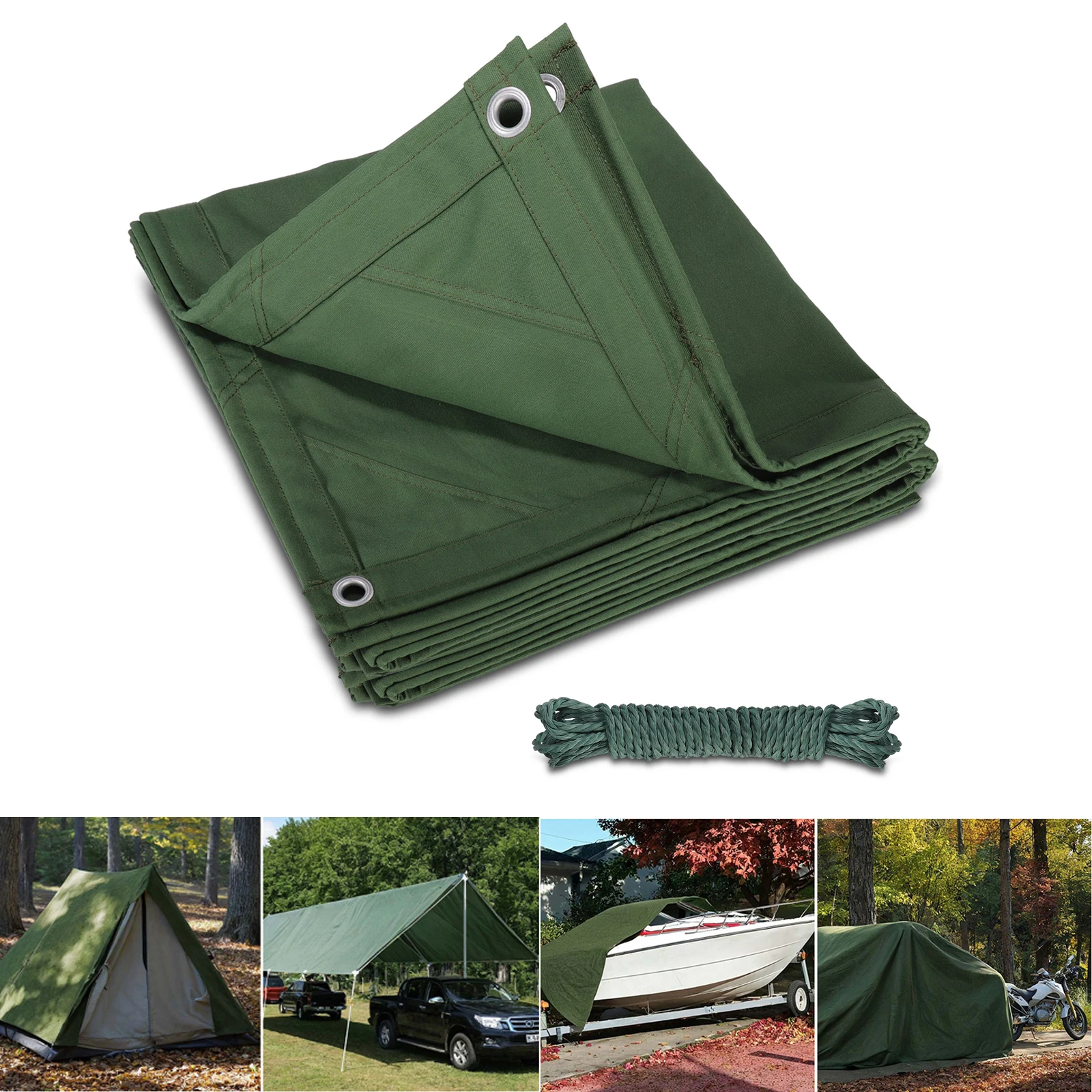 

Canvas Tarp with Rustproof Grommets 450gsm Heavy Duty Multipurpose Tarpaulin Cover for Canopy Tent Roof Camping Woodpile