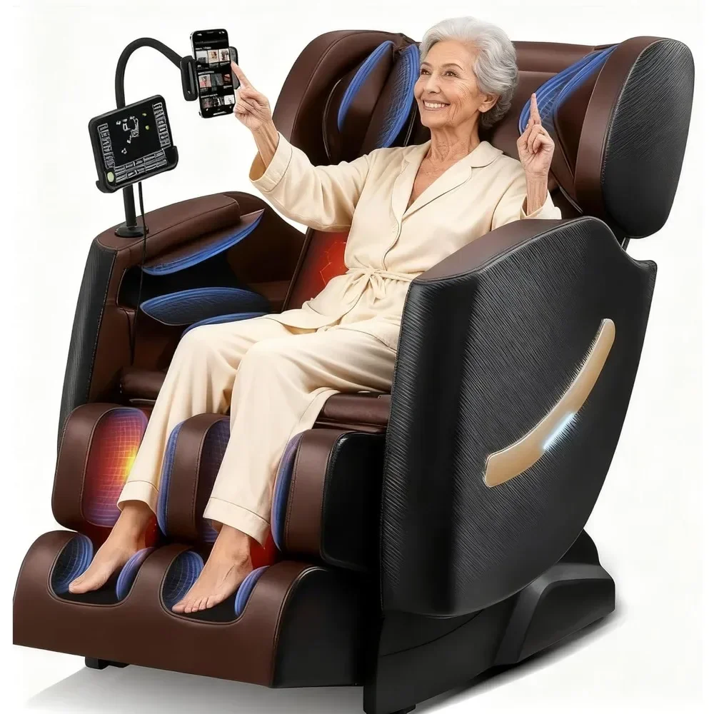 كرسي تدليك 2025 لكامل الجسم - كرسي تدليك بدون جاذبية مع بكرات تثبيت، علاج حراري، تدليك القدم، أوضاع تلقائية، بلوتوث